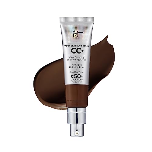 IT Cosmetics CC+ Cream - Full-Coverage Foundation With SPF 50, Color Corrector & Anti-Aging Serum, Formulated With Niacinamide & Hyaluronic Acid, Natural Finish, For All Skin Types, 1.08 fl oz