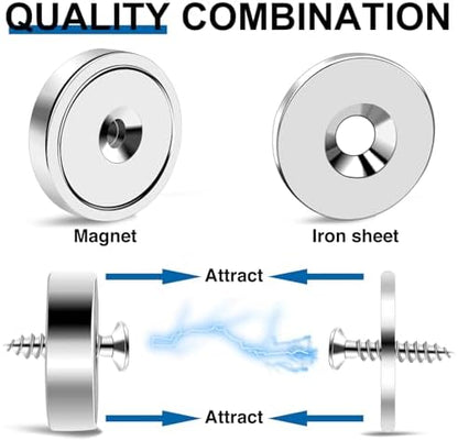 LOVIMAG 12 Pack Cabinet Magnets, Neodymium Cup with Countersunk Hole, 30lbs Strong Rare Earth for Doors, Holding Tools, Lifting, Hanging - 0.78 * 0.2 inch