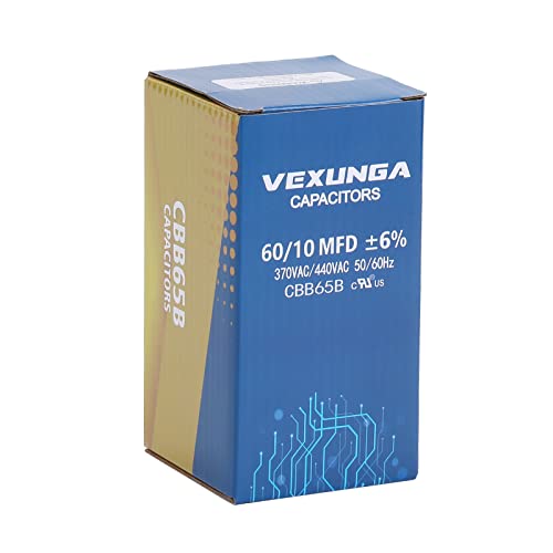 60/10 uF 60+10 MFD 370VAC or 440VAC Dual Run Start Round A/C Capacitor CBB65 CBB65B Air Conditioner Capacitors for AC Unit Fan Motor Start or Heat Pump or Condenser Straight Cool