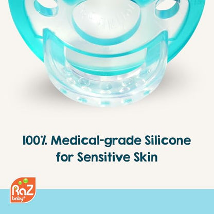 RaZbaby Jollypop Pacifier for Newborns & Up, USA Made, Natural Shaped Orthodontic Binky, Lovingly Shared in NICUs & Hospitals Worldwide, Medical-Grade 100% BPA-Free - 0-3 Months, 6 Pack - Variety