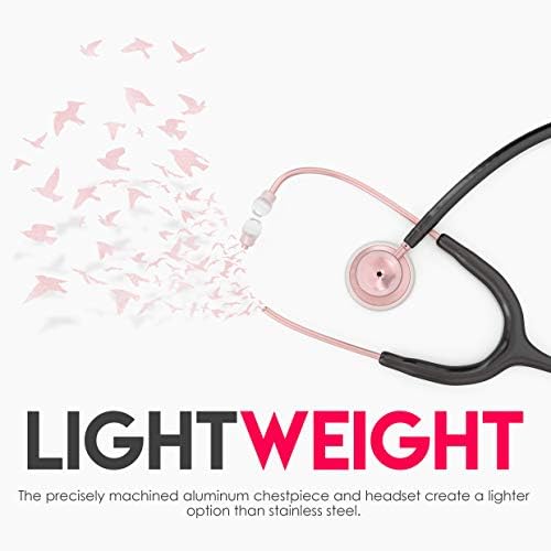 MDF Instruments, Acoustica Lightweight Stethoscope for Doctors, Nurses, Students, Home Health Use, Adult, Dual Head, Black Tube, Rosegold (Matte Finish) Chestpiece-Headset, MDF747XPRG11