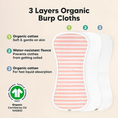 Organic Burp Cloths Baby Boy & Girl - 5-Pack Super Absorbent Cotton Burping Cloths for Babies, Soft & Plush Newborn Spit Up Rags, Infant Towels for Milk Spit Up, Unisex, Large 21" x 10" (Sweet Charm)