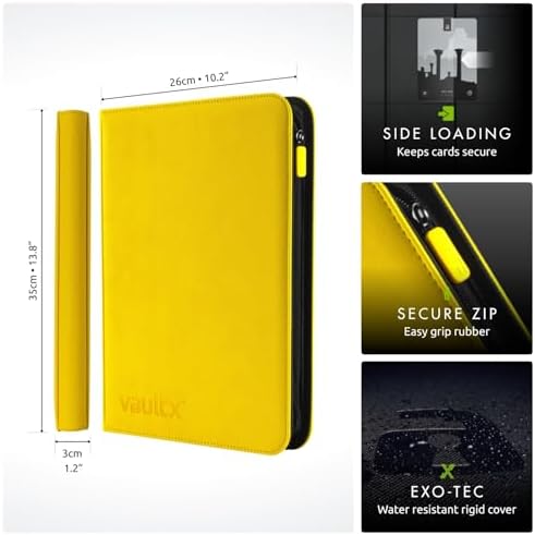 Vault X 9 Pocket Trading Card Zip Binder, 360 Cards, Premium Exo-Tec Album Material, 20 Side-Loading Pages, Folder for Collectible Games, Sports, TCG (Yellow)