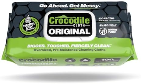 Crocodile Cloth Original Cleaning Wipes – 100 (15” x 10”) Hand & Tool Industrial Cleaning Wipes – Large Multi-Surface Cleaning Cloths, Water-Based Solution with Extreme Cleaning Power — Safe on Skin