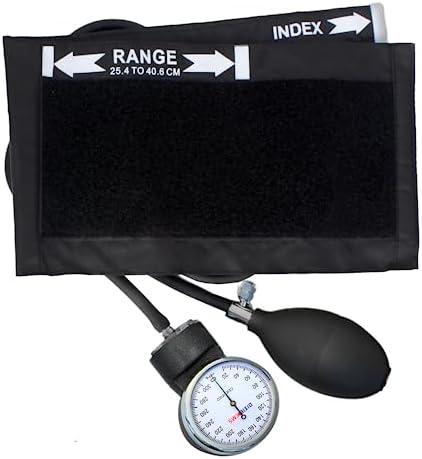 Dixie EMS Deluxe Aneroid Sphygmomanometer Blood Pressure Set W/Adult Cuff, Carrying Case and Calibration Tool - Black