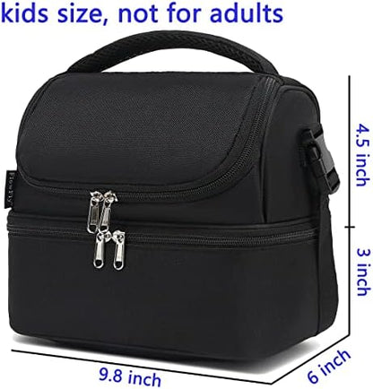 FlowFly Double Decker Cooler Insulated Lunch Bag Large Tote for Boys, Girls, Men, Women, With Adjustable Strap,Black