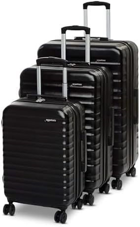 Amazon Basics 3-Piece Set (21", 26", 30"), Hardshell Suitcases With Wheels, Expandable For Up to 25% More Space, With Scratch-Resistant Surface, Four Multi-directional Wheels, Black