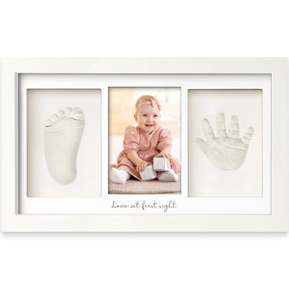 Baby Hand and Footprint Kit - Clay Handprint Keepsake Frame, Newborn Nursery Picture Frame, Personalized New Mom Gifts for Baby Shower & Registry (Alpine White)