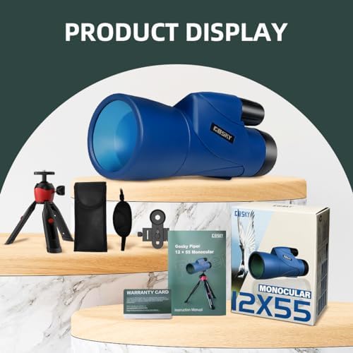 Gosky Monoculars Telescope, 12x55 HD Monocular for Adult with BAK4 Prism & FMC Lens, Lightweight Monocular with Smartphone Adapter Suitable for Bird Watching Hunting (Blue)
