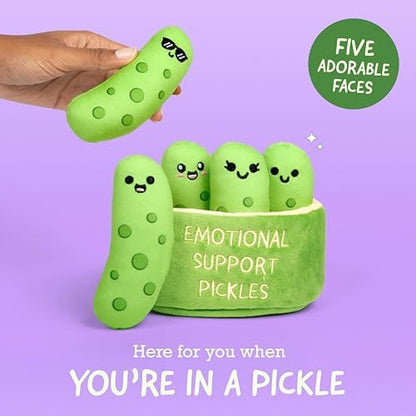 Emotional Support Pickles by Relatable, Cuddly Stuffed Animals and Toys, Squishy Toys and Plushies, Perfect Funny Pickle Gifts for Loved Ones of All Ages, Includes 5 Plushies with Carrying Basket