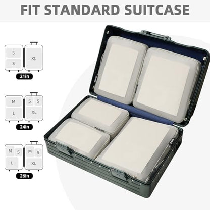 BAGAIL 4 Set/6 Set/8 Set Compression Packing Cubes Travel Accessories Expandable Packing Organizers (Square Mesh, 06-Grey)