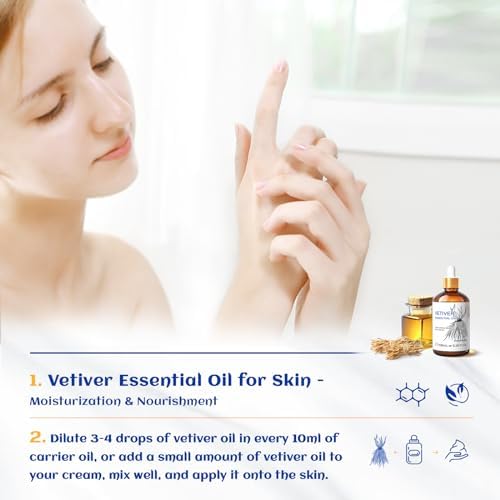 HIQILI 100ML Vetiver Essential Oil, 100% Pure Natural for Diffuser Calm and Relation- 3.38 Fl Oz