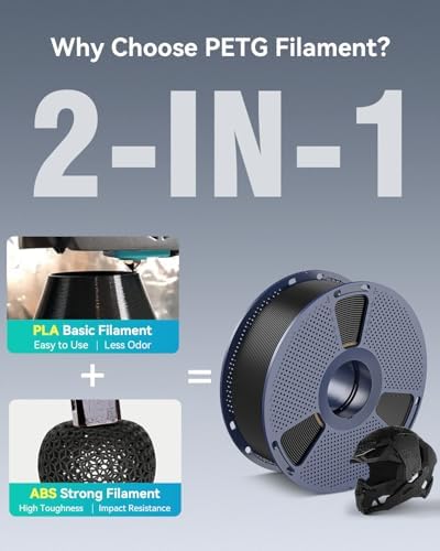 SUNLU Large Spool 3KG PETG Filament, 3D Printer Filament PETG 1.75mm, Highly Resilient, Resistant to Impact and Damage, Big Roll Filament, 3kg Spool(6.6 lbs), Black.