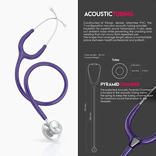 MDF Instruments, Acoustica Lightweight Stethoscope for Doctors, Nurses, Students, Home Health Use, Adult, Dual Head, Purple Tube, Silver Chestpiece-Headset, MDF747XP08