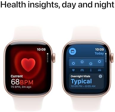 Apple Watch Series 10 [GPS 42mm case] Smartwatch with Rose Gold Aluminium Case with Light Blush Sport Band - S/M. Fitness Tracker, ECG App, Always-On Retina Display, Water Resistant