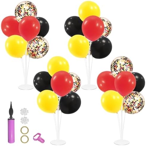 Red Yellow and Black Balloon Stand Centerpiece Table Decorations for Mouse Birthday Mickey Theme Party Decorations(Red yellow black set4)
