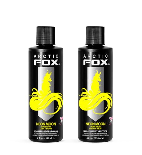 Arctic Fox Semi-Permanent Hair Dye, Neon Yellow, UV Reactive, Vegan & Cruelty-Free, Ammonia-Free, Conditioning Formula, Long Lasting, For All Hair Types, 8 Fl Oz (Pack of 2)