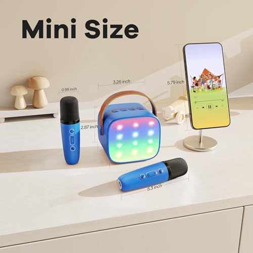 YLL Mini Karaoke Machine for Kids Adults, Portable Bluetooth Speaker with 2 Wireless Microphones, Birthday Gifts Toys for Girls Boys Ages 3, 4, 5, 6, 7, 8, 9,10,11,12+ Years Old Toddler (Royal-Blue)