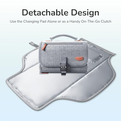 Portable Diaper Changing Pad for Baby, Detachable Travel Changing Pad with Baby Wipes Pocket, Gifts for Baby Shower, Newborn Girls and Boys (Grey)
