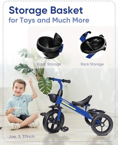 KRIDDO Kids Tricycles Age 24 Month to 4 Years, Toddler Kids Trike for 2.5 to 5 Year Old, Gift Toddler Tricycles for 2-4 Year Olds, Trikes for Toddlers, Sporty Styling, Blue