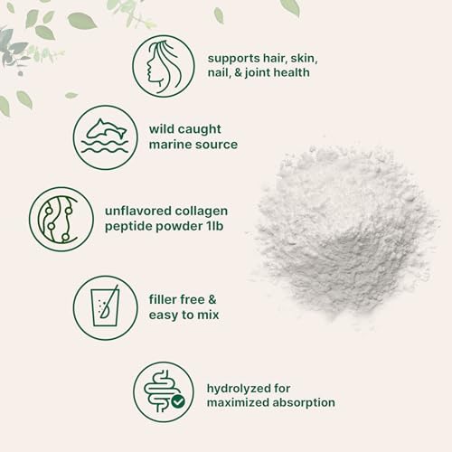 Micro Ingredients Marine Collagen Peptides Powder, 1 lb | Type I Marine Collagen + Natural Protein | Wild-Caught Fish Source | Unflavored | Supports Hair, Skin & Joint Health | Pescatarian, Non-GMO