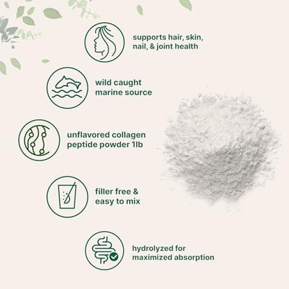 Micro Ingredients Marine Collagen Peptides Powder, 1 lb | Type I Marine Collagen + Natural Protein | Wild-Caught Fish Source | Unflavored | Supports Hair, Skin & Joint Health | Pescatarian, Non-GMO