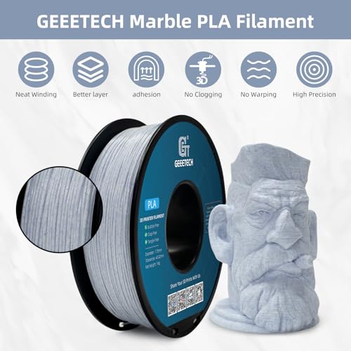 Geeetech Marble PLA Filament, Stone-Like Appearance, 1.75mm 3D Printing Filament 1kg(2.2lbs), Dimensional Accuracy +/- 0.02 mm, Marble White-Blue Stone Color, Fit Most FDM Printer