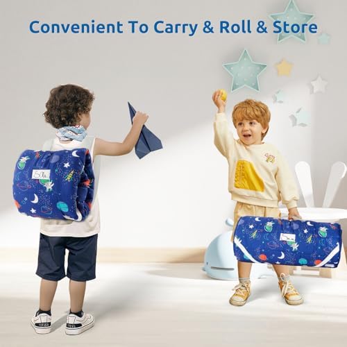 Toddler Nap Mat with Pillow and Blanket, Soft Sleeping Bag for Kids Boys and Girls, Slumber Bags Kids for Preschool, Daycare, Travel, Camping, 54" x 33" Great for Ages 3-6