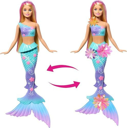 Barbie Mermaid Toy Dolls with Surprise Magic Blooming Flowers Feature, Ombre Tails, Pearl Headband Accessory & Long Blonde Hair with Pink Highlights