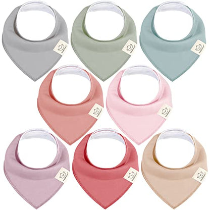8-Pack Organic Baby Bandana Bibs for Girls - Super Absorbent Triangle Baby Bibs for Drooling and Teething Infant, 100% Cotton Extra Soft for Newborn, Infant 0-36 Months (Muted Pastel)