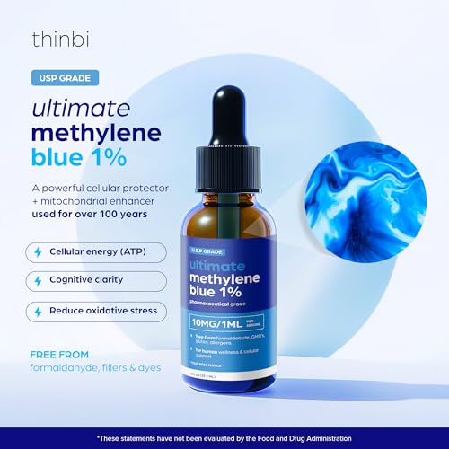Methylene Blue Pharmaceutical Grade 2oz– USP Grade 1% Solution with Balanced Electrolyte SolutionThird-Party Tested Brain Health Supplement for Humans –No Formaldehyde High Cognitive Support