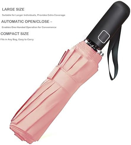 SIEPASA Windproof Travel Compact Umbrella-Automatic Umbrellas for Rain-Compact Folding Umbrella, Travel Umbrella Compact, Windproof Umbrellas for Men Women Teenage.(Pink, 54 Inch)