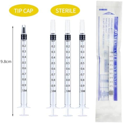 150 Pcs 1ml Syringes with Caps Oral Dispenser Individually Sterile Warpped for Medicine Dropper, Colostrum Collect Feeding Pets, Liquid