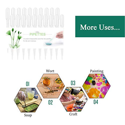 moveland 500PCS 3ML Plastic Dropper Pipettes, Disposable Eye Dropping Pipettes for Essential Oils, Home Use, Science Class, Lab Experiments, DIY Art