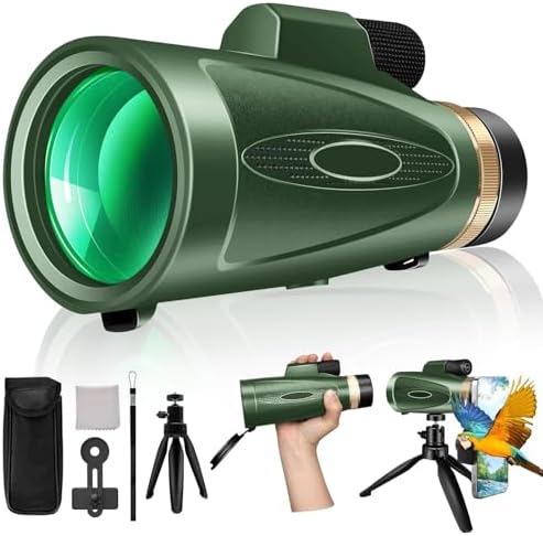 Monocular Telescope 80x100 HD Monoculars for Adults with Tripod & Phone Adapter Monoculars for Bird Watching Stargazing Camping Hiking Hunting Wildlife Travel-Green