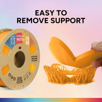 OVERTURE Matte PLA 3D Printer Filament 1.75mm, Matt Surface & Low Warping Filament 1kg Spool (2.2 lbs), Accuracy +/- 0.02 mm, Fit Most FDM Printers (Matte Orange)