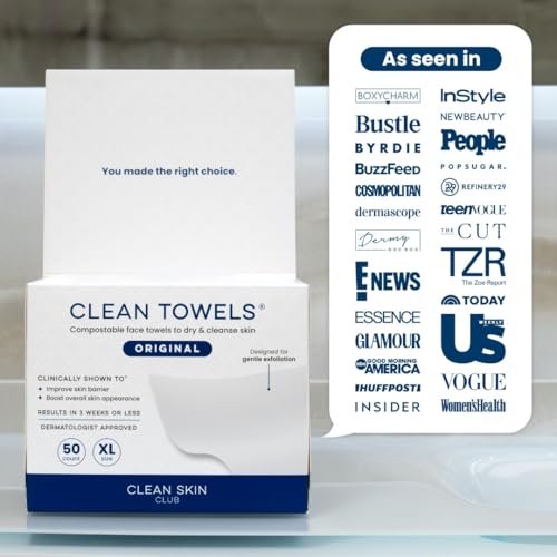 Clean Skin Club Clean Towels XL™️, 100% USDA Biobased Face Towel, Disposable Face Towelette, Eczema Association Accepted, Makeup Remover Dry Wipes, Ultra Soft, 150 Ct, 3 Pack