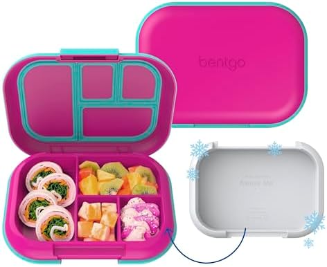 Bentgo Chill Kids Leak-Proof Lunch Box - 4-Compartment Bento Box with Built-In Ice Pack, 3.3 Cup Capacity, PFAS & BPA-Free, Microwave & Dishwasher Safe, Ideal Size for Ages 3 to 7 (Fuchsia/Teal)