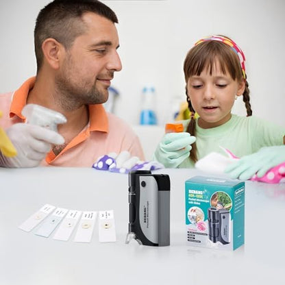 BEBANG Pocket Microscope,60X-120X Handheld Mini Microscope for Kids with LED Lighted Zoom, Portable Microscope Kits with 5 Pcs Slides for Adults Microbiological Observation Preschool Home Study Gifts