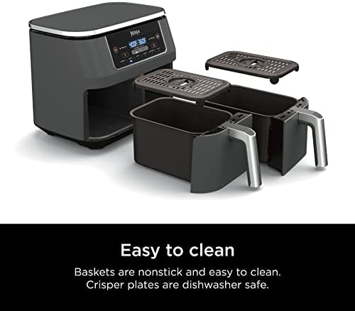 Ninja DZ201 Foodi 8 Quart 6-in-1 DualZone 2-Basket Air Fryer with 2 Independent Frying Baskets, Match Cook & Smart Finish to Roast, Broil, Dehydrate & More for Quick, Easy Meals, Grey