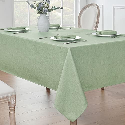Rectangle Tablecloth Linen Textured Waterproof & Stain Resistant Table Cloth Wrinkle Free Decorative Fabric Farmhouse Table Cover for Dining/Party/Buffet/Wedding, 60 x 84 Inch, Sage Green