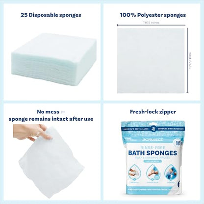 Scrubzz Disposable No Rinse Bathing Wipes - All-in-1 Single Use Shower Wipes, Simply Dampen, Lather, and Dry Without Shampoo or Rinsing (Unscented, 8-Pack)