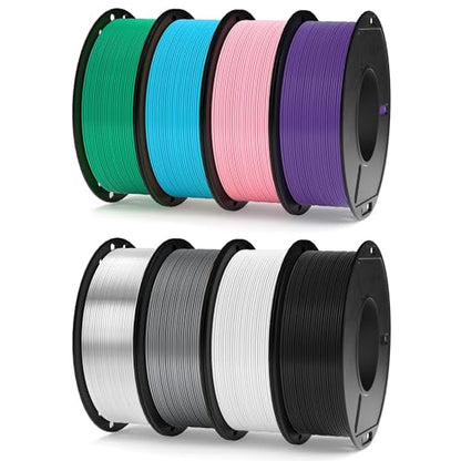 ELEGOO 250g PLA 3D Printer Filament Bundle 1.75mm, 8 Colors Dimensional Accuracy +/- 0.02mm, 8 Pack 250g Spool, Black/White/Space Gray/Translucent/Sky Blue/Sea Green/Pink/Purple