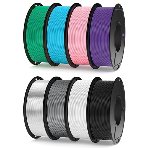 ELEGOO 250g PLA 3D Printer Filament Bundle 1.75mm, 8 Colors Dimensional Accuracy +/- 0.02mm, 8 Pack 250g Spool, Black/White/Space Gray/Translucent/Sky Blue/Sea Green/Pink/Purple