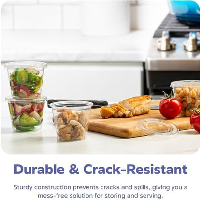 GUSTO [5.5 oz. - 100 Count Clear Disposable Plastic Portion Cups with Lids - Soufflé Cups, Jello Shot Cups With Lids, Plastic Containers Perfect for salad Dressing and More- Formerly Comfy Package