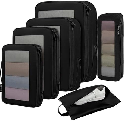 BAGAIL 4 Set/6 Set/8 Set Compression Packing Cubes Travel Accessories Expandable Packing Organizers (Square Mesh, 05-Black)