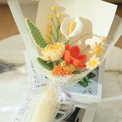 Crochet Flower Bouquet Golden Peonies Tulip - Retirement, Birthday, Graduation & Father's Day Gift - Eco-Friendly Hypoallergenic Florals Handmade by Artisan Moms