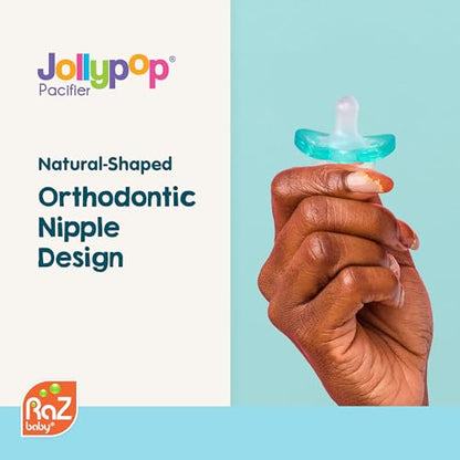 RaZbaby Jollypop Pacifier for Newborns & Up, USA Made, Natural Shaped Orthodontic Binky, Lovingly Shared in NICUs & Hospitals Worldwide, Medical-Grade 100% BPA-Free - 0-3 Months, 6 Pack - Variety