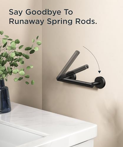 FORIOUS Toilet Paper Holder Wall Mount, Stainless Steel Rustproof Double Post Pivoting Tissue Roll Holder for Bathroom, Commercial Toilet Paper Dispenser, Matte Black