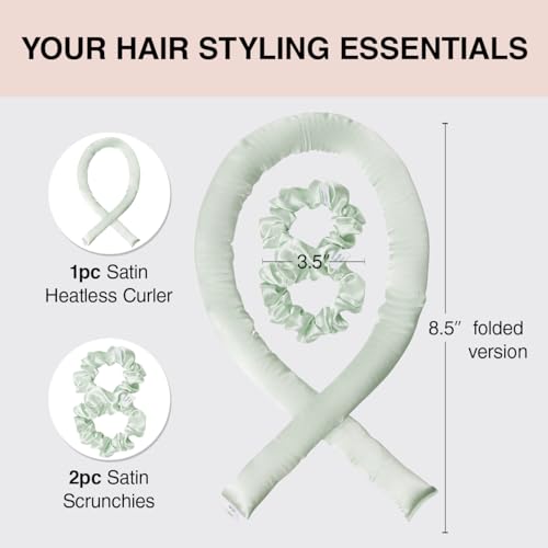 Divi x Kitsch Satin Heatless Hair Curler Set - Heatless Curls Overnight, Hair Rollers for Soft Curls & Frizz-Free Styling, No Heat Curlers To Sleep in, Curling Rod Headband for Overnight Curl- Sage